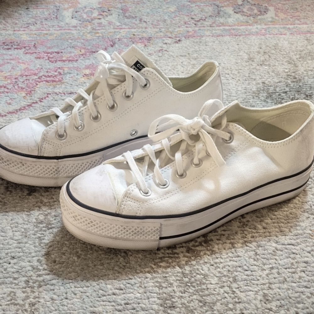 Size 10, White Converse Platforms